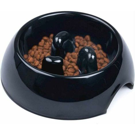 Gamelle Anti Glouton pour Chien Chat, Gamelle Alimentation Antiderapante Qui Favorise Une Prise de Nourriture Plus Lente, Bol Mélamine Interactive Anti Ballonnements-Black-Fei Yu