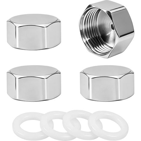4 Jeu D'Embouts Hexagonaux Écrou en Acier Inoxydable avec Rondelle Raccord de Tuyauterie à Filetage Femelle 1/2" Bouchon de Vanne D'Arrêt pour Conduite de Gaz et d'eau Extrémités de Tuyaux (1/5)