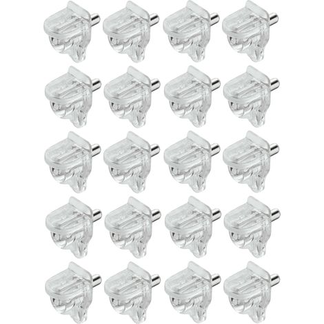 Cyclingcolors – Lot de 20 taquets plastiques transparents à tenon acier 3mm – Capacité de charge 2kg par pièce – Pour tablette bois ou verre meuble étagère
