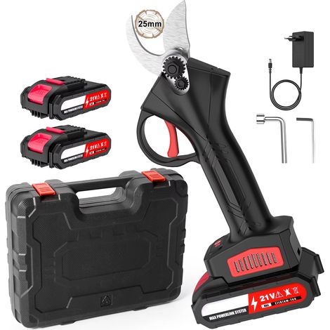 Sécateur électrique 21 V, diamètre de coupe 25 mm, moteur sans balais, sans fil avec affichage LED, à piles, AMORLY (1/5)
