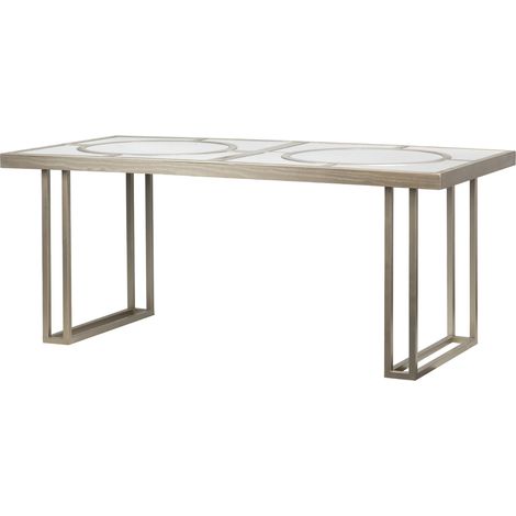 Champagnerfarbener Esstisch aus Holz und Metall 180 x 90 x 77 cm (1/5)