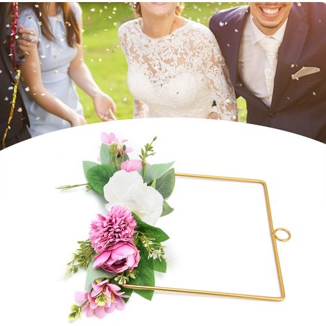 Couronne décorative de style nordique, suspension murale, fleurs artificielles, bouquet de mariée, couronne en fer forgé, couronne carrée rose coréenne (1/5)