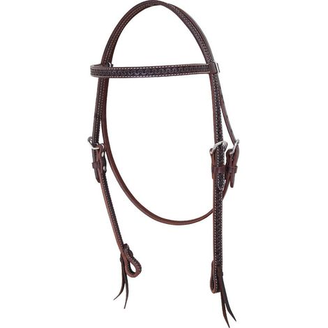 Testiera western in cuoio con frontalino diritto lavorazione snake: Taglia unica, Cognac (1/2)