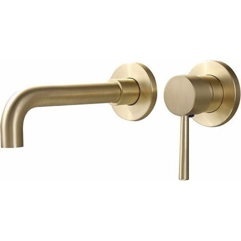 Gold Basin Mixer Tap, Solid Brass Wall Mount Bathroom Sink Faucet with Swivel Spout (1/5)