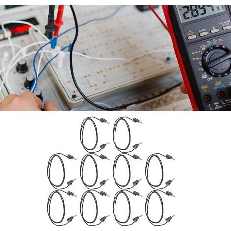 10 Messleitungssätze mit Bananensteckern (Stecker-Stecker), Messingkern für elektrische Prüfungen, 4 mm, schwarz, J.70006 (1/5)