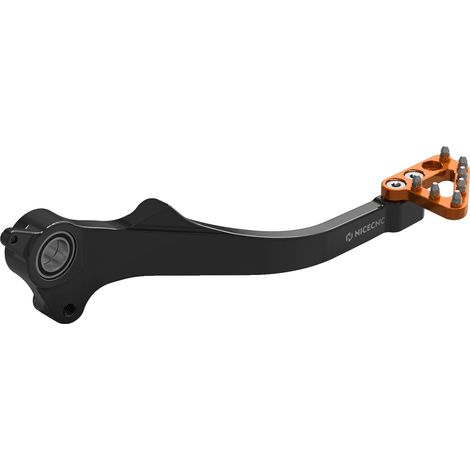 Palanca del pedal del freno trasero, diseño ajustable, construcción de aluminio resistente, color naranja. (1/2)