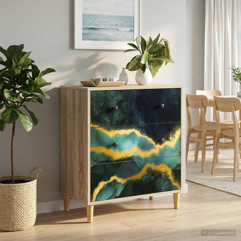 vidaXL Cajonera WIJHE Impresión de mármol teal 66 x 36,5 x 75 cm (1/5)