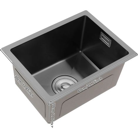Fregadero de cocina, acero inoxidable, un solo seno, negro. (1/2)