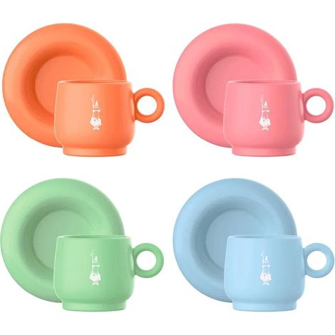 BIALETTI Set 4 Tazze Con Piattini Fruit Vibes Multicolor
