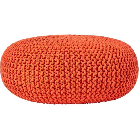 HOMESCAPES Burnt Orange Large Round Cotton Knitted Pouffe Footstool