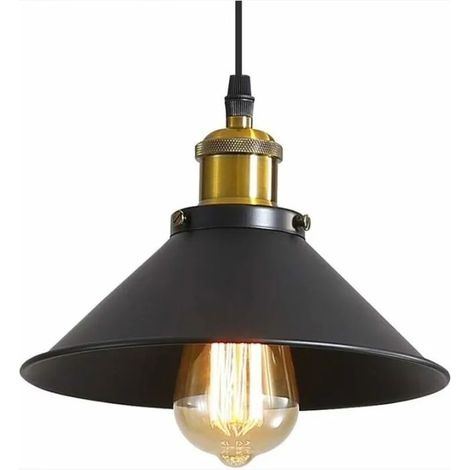 Suspension industrielle noire, 22 cm, plafonnier vintage pour ampoules E27 (1/5)