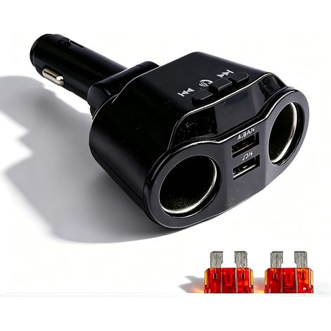 90W Double Prise Allume Cigare 12v, Chargeur Auto avec 2 Ports USB et 2 Prises Allume-Cigare, avec Interrupteur LED Voltmètre pour Téléphone, GPS, Dashcam, et Chauffage de Siège (1/5)
