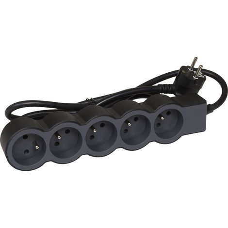 LEGRAND - Rallonge multiprise extra-plate avec 5 prises de courant avec terre avec cordon 1,5m - noir et gris foncé (1/5)
