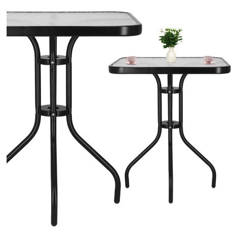 Gartentisch quadratisch 60 cm Balkontisch Metall und Glas schwarz