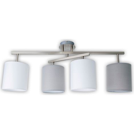 Plafonnier 4 Spots Orientables en Métal et Textile Gris, Luminaire Salon et Chambre, 82 cm, E27 - PANGIVO (1/5)
