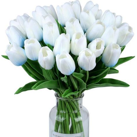 Tulipe Artificielle - 15 Pièces - Hauteur 35 Cm - Tige Métallique Flexible - Pour Décoration Maison Cuisine Mariage Fête - Blanc Bleu (1/5)