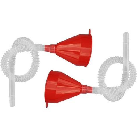 Entonnoir à huile pour voiture - Lot de 2 - avec tuyau - Plastique - Universel - Pour le remplissage d'huile/d'essence - Accessoires auto - 60 cm - Rouge (1/5)