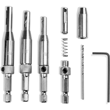 Ensemble de 4 Forets Auto-Centreurs pour Charnières, Portes et Armoires, avec Guide Perçage HSS Encastrement 5 64, 7 9 11 Pouces (1/5)