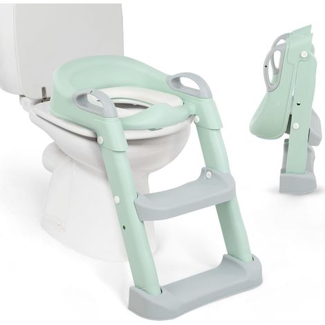 Kinder-WC-Adapter mit LEA-Leiter, WC-Stoßdämpfer, klappbar und verstellbar, ergonomisches Design, herausnehmbare weiche Polsterung, Griff, rutschfest, geeignet für Kinder ab 18 Monaten, mintgrün