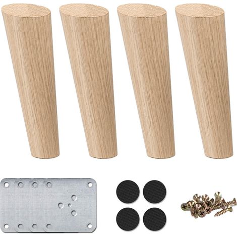 3 inch Pieds De Meuble Bois Oblique, 4 Pièces Pieds De Table en Bois Naturel Rond avec Vis (1/5)
