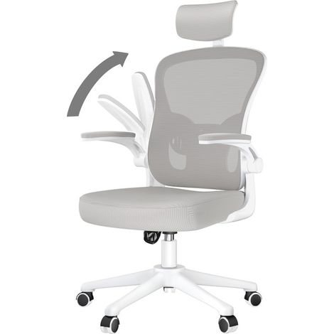 Rattantree - Chaise de bureau ergonomique - Avec accoudoirs rabattables à 90° - réglable en hauteur 45-55 cm - Pivotant 360° - Inclinaison 90-120° - Assise large 51 cm - Charge 150KG - Gris