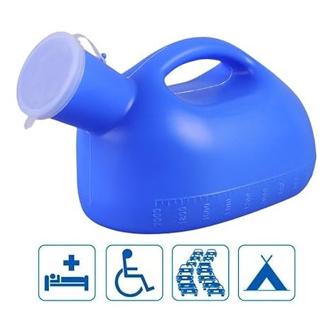 Men's Urinal, Portable Male Urinal, Portable Urinal with Lid, Portable Urinal with Handle, Urine Bottle with Plastic Lid, for Travel, Camping, Travel, Blue (1/4)