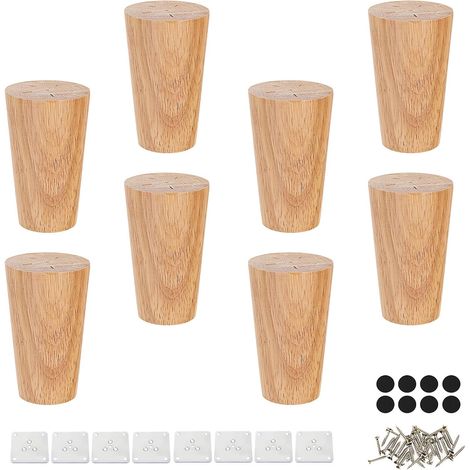 8 Pièces Pied Meuble Salle de Bain, Bois Massif Pied de Meuble Bois, 8 cm Pied pour Meuble, avec Plaque de Fixation et Vis Pieds Meuble, pour Canapé, Lit, Armoire, Chaise, Table (1/5)