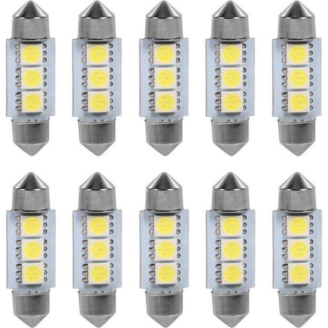 10 PCS 36 MM 12 V 3 SMD 5050 LED Festoon Dme Voiture Ampoules Intérieur Lampe Blanc (1/5)