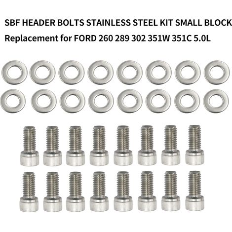 Kit bulloni testa in acciaio inox SBF, piccolo blocco di ricambio per FORD 260 289 302 351W 351C 5.0L (1/5)