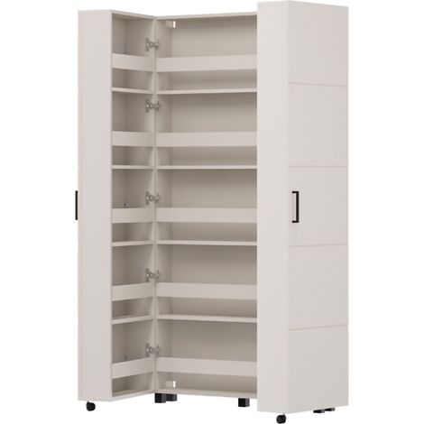 Zapatero Bled, Mueble Portazapatos 15 Estantes, 2 Puertas, Doble Capacidad, Apertura con Ruedas, 92x33x185h cm Blanco Crema
