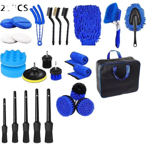 Kit per la pulizia dell'auto, set di 26 attrezzi per la pulizia interna ed esterna, blu (1/2)