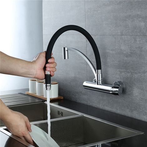 Fitags – Robinet mitigeur de cuisine mural – Bec orientable 180° – Finition chrome durable – Laiton H59A sans plomb – Aérateur anticalcaire (1/5)