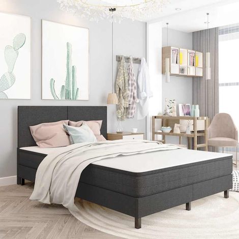 Lit Adulte,Sommier tapissier, Cadre de Lit,Lit double - Gris Tissu 160 x 200 cm DETHB73531 (1/5)