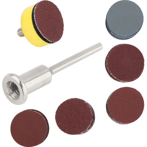 Ensemble de 52 accessoires pour ponceuse électrique : 50 disques de ponçage, un plateau de polissage de 2,5 cm et une poignée rotative de 6,35 mm. (1/5)