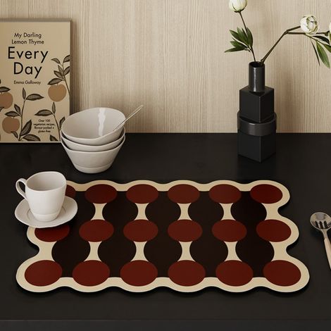 Ede Biscuits ronds - Anneau de café brun - Forme irrégulière 4060cm (Terre de diatomées) Tapis d'égouttage style rétro/vintage, dessous de verre absorbant en terre de diatomées pour plan de travail de (1/5)