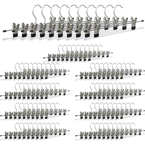 100x Cintres métal avec pinces caoutchouc antidérapantes pour pantalons et jupes, H9xL35,5xP2,5cm, argent/noir (1/5)