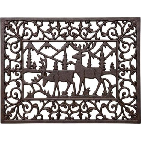 Decorative Cast Iron Doormat Scraper, Boot Mat, Shoe Scraper, Entrance Mat, Stable Metal Base, Removes Mud Before Entering, Reindeer Mat 8416 (1/5)
