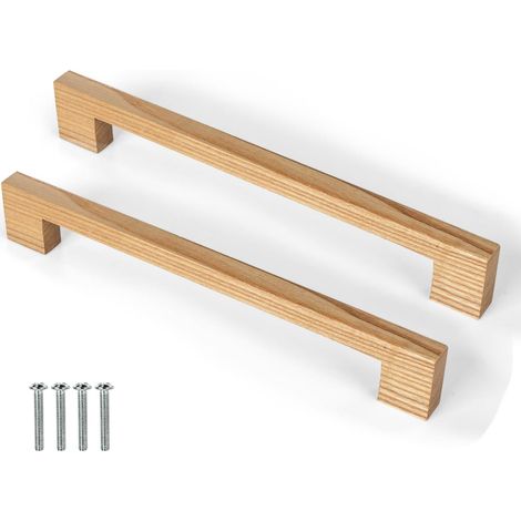 Lot de Poignées en Bois de Hêtre Massif Style Simple et Moderne pour Armoire Porte Tiroir Commode (2pcs, 192MM) (1/5)