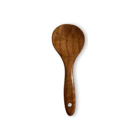 Spatule à riz en bois d'acacia, cuillère de cuisine polyvalente et résistante à la chaleur, idéale pour servir soupes et desserts. Compatible avec les ustensiles de cuisine antiadhésifs. (1/5)