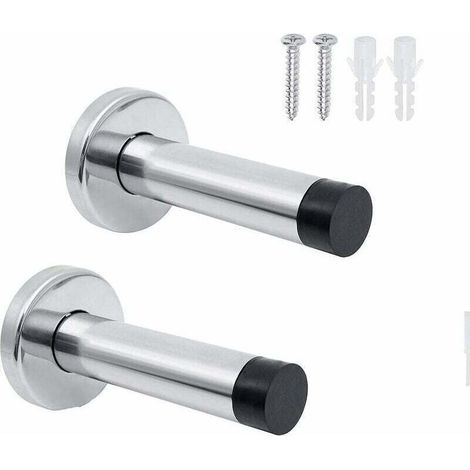 Butée de porte intérieure en acier inoxydable 2 pièces, butée de porte murale insonorisée, vis de fixation incluses. (1/4)