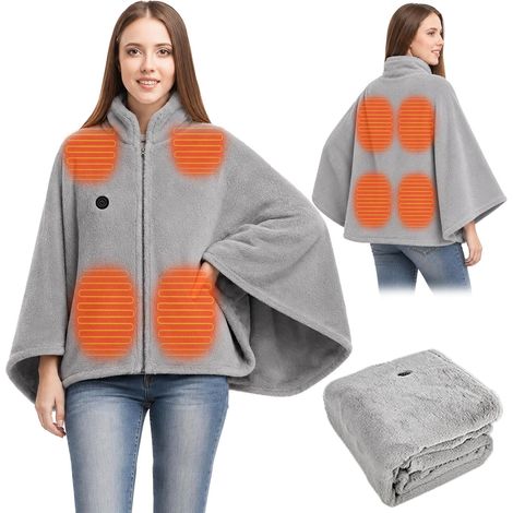 Poncho Couverture Chauffante, Plaid Chauffant Électrique 8 ZonesPlaid 3 niveaux réglables, arrêt auto 2h et polaire lavable pour bureau, canapé et idée cadeau femme. (1/5)