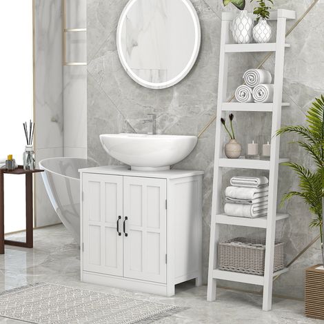 Meuble Sous Lavabo Salle de Bain  Double Porte + Étagère Réglable  60x30x60 cm  Blanc
