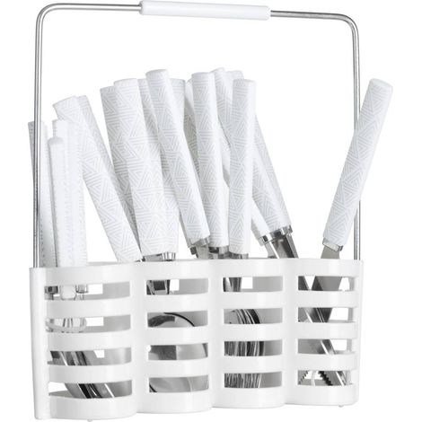 Set di posate Géo da 24 pezzi con supporto, bianco, acciaio inossidabile (1/5)