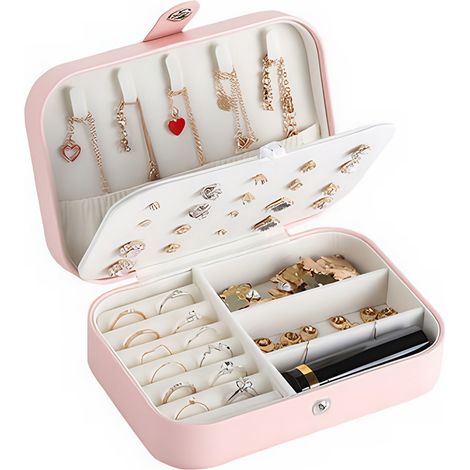 Boîte à bijoux élégante à double compartiment - Pour bijoux, bagues, boucles d'oreilles, accessoires, emballage cadeau (1/5)