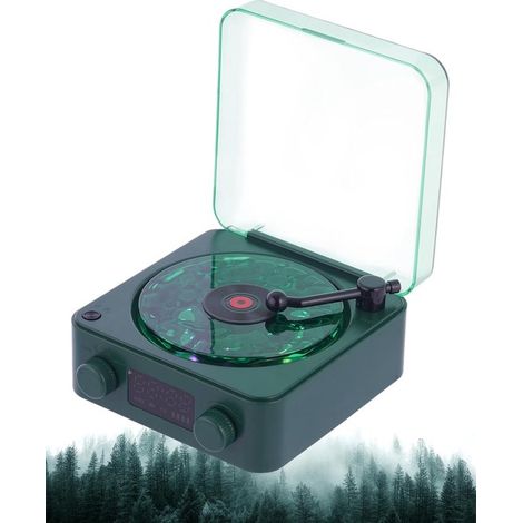 Tocadiscos,Tocadiscos Bluetooth,Tocadiscos de vinilo,Altavoz portátil de vinilo vintage con sonido de océano y ruido blanco,fiesta (Verde oscuro) (1/5)