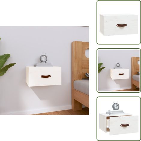 Wand-Nachttisch Weiß 40x29,5x22 cm - Wand-Nachttisch - Nachtschränkchen - Kiefernholz Möbel - Weißes Schlafzimmermöbel - Wohnzimmer Dekoration (1/5)
