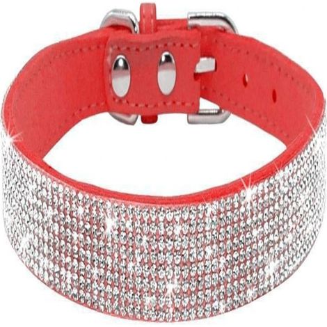1 Collier chien chat, strass brillants, daim souple rouge, 5 œillets réglables, accessoire fête (1/5)