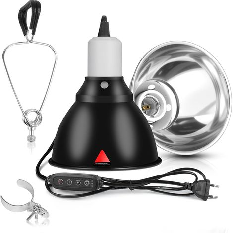 Abat-jour chauffant pour reptile, Abat-Jour Pour Lampe chauffante Tortue E27 avec clip de suspension, contrôle du temps et de la température, Pour lampes dôme de terrarium pour reptiles UVA UVB (1/5)