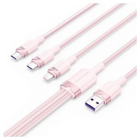 Cable USB 2.0 Lightning Vention CTRPG/ USB Macho/ USB Tipo-C Macho - MicroUSB Macho - Lightning Macho/ 1.5m/ Rosa