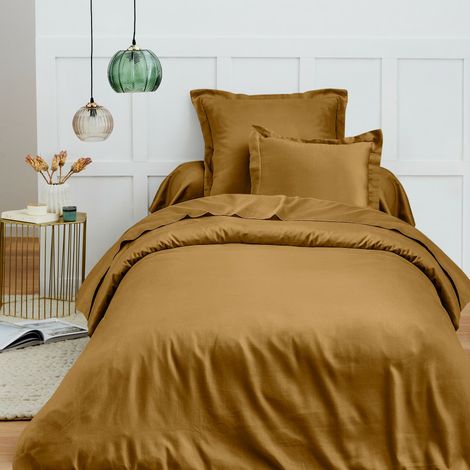Housse de couette 1 place 140 x 200 cm – Coton 57 fils – Caramel